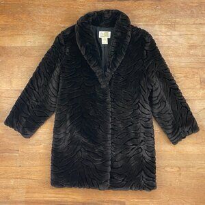 Vintage Faux Fur Coat Size Small 80s Black/Brown Striped Animal Pattern Acrylic
